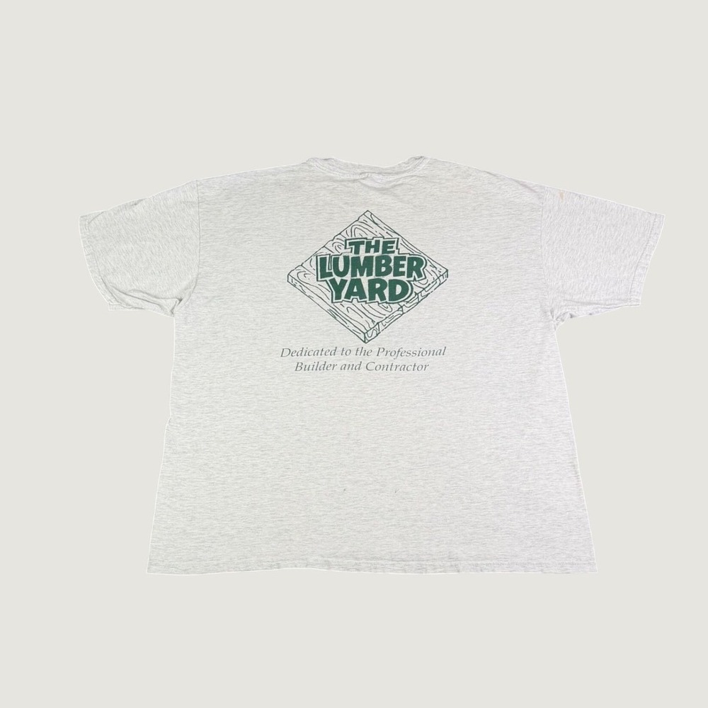 Vintage Hanes Beefy-T The Lumber Yard Graphic T-Shirt Mens 2X Gray Construction